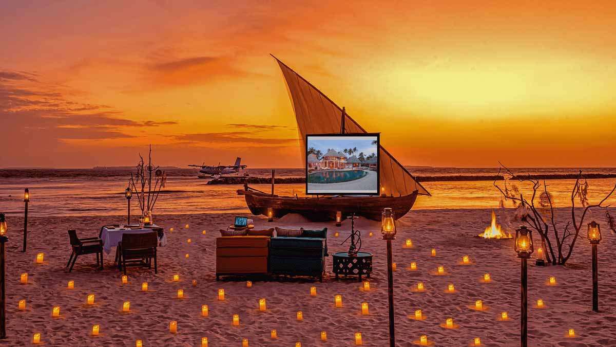 Private movie screening experience at The Nautilus Maldives at sunset