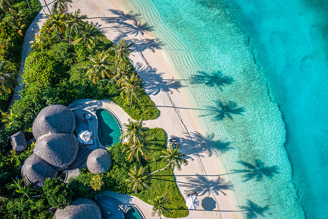 An aerial of a beach house at The Nautilus Maldives