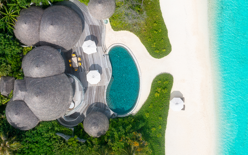 Top down view of the beach residence at The Nautilus Maldives