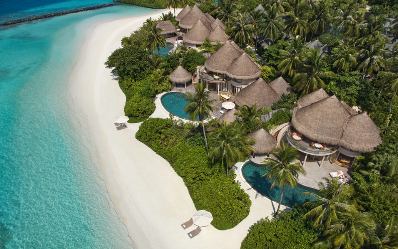 An aerial of the beach residences at The Nautilus Maldives