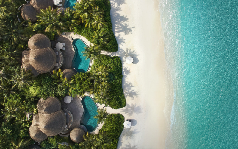 An aerial of the beach residences at The Nautilus Maldives