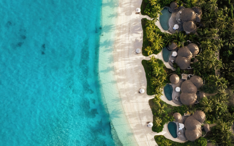 An aerial of the beach houses at The Nautilus Maldives