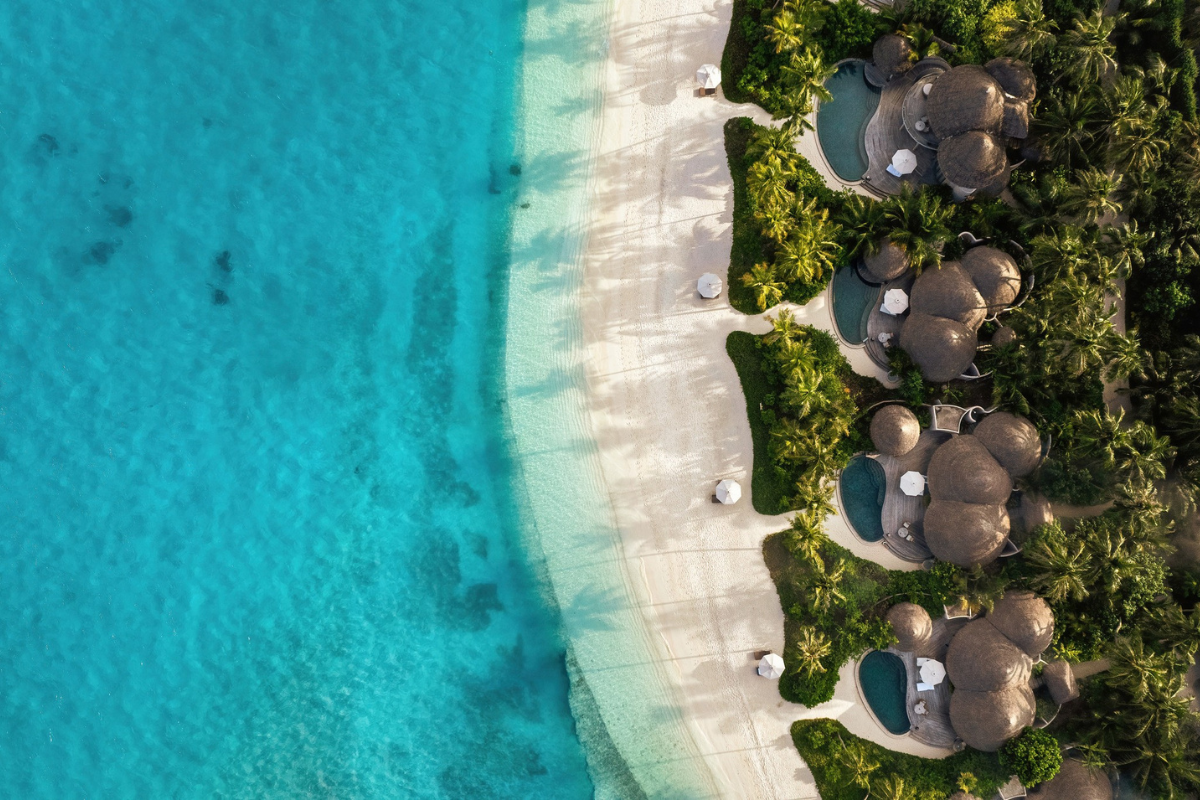An aerial of the beach houses at The Nautilus Maldives