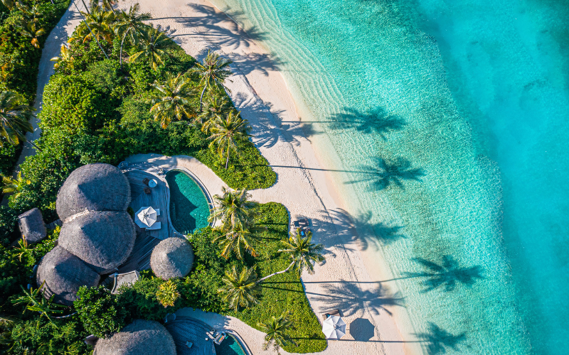 An aerial of the beach houses at The Nautilus Maldives