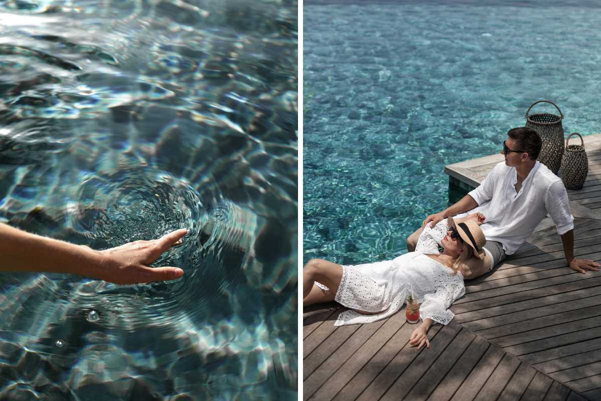 Tranquil moments at The Nautilus Maldives as a couple lounges by their private pool