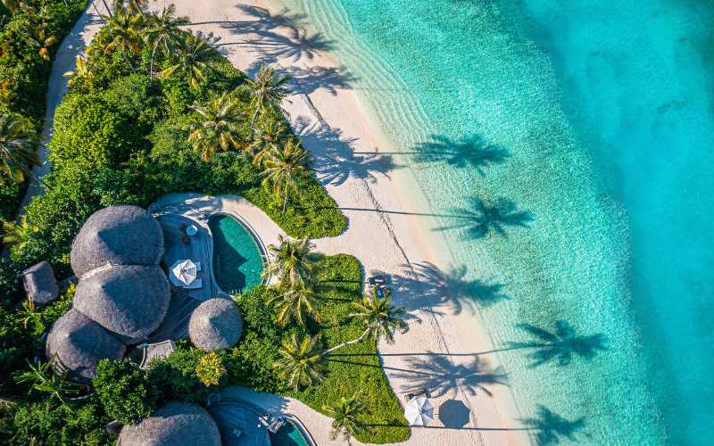 An aerial of a beach house at The Nautilus Maldives