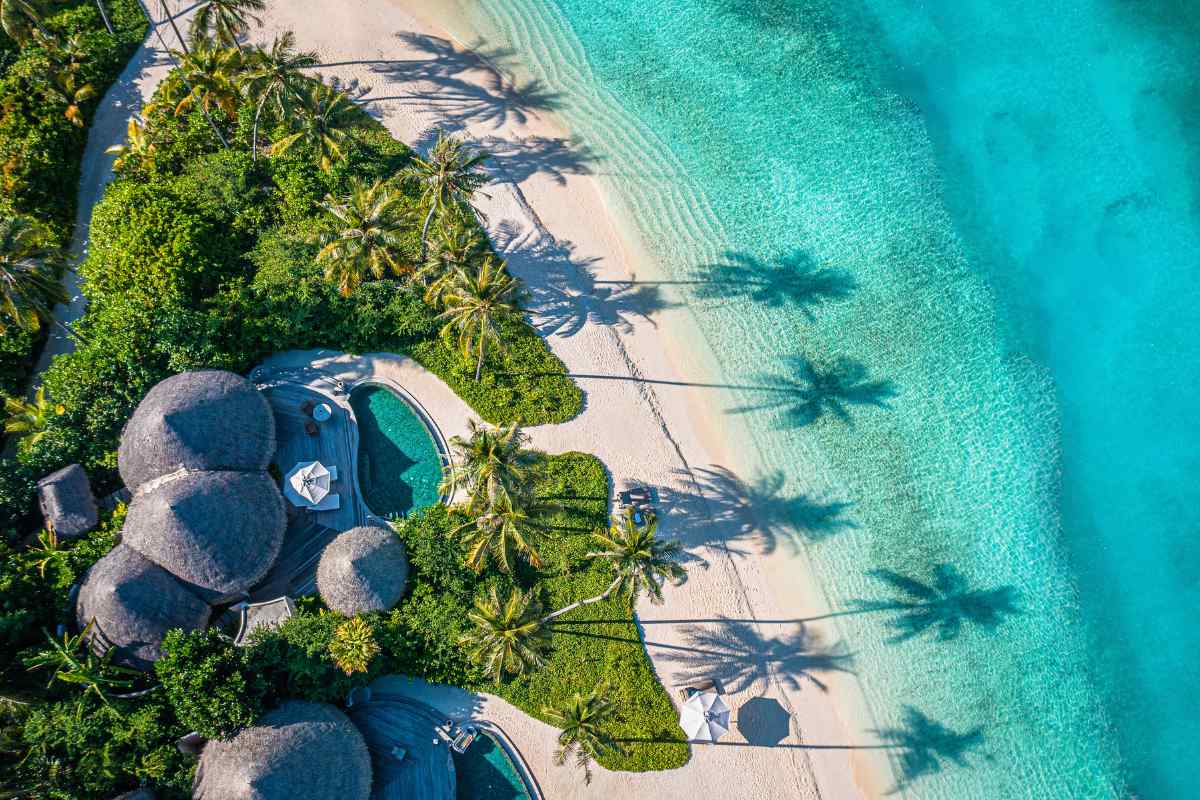 An aerial of a beach house at The Nautilus Maldives