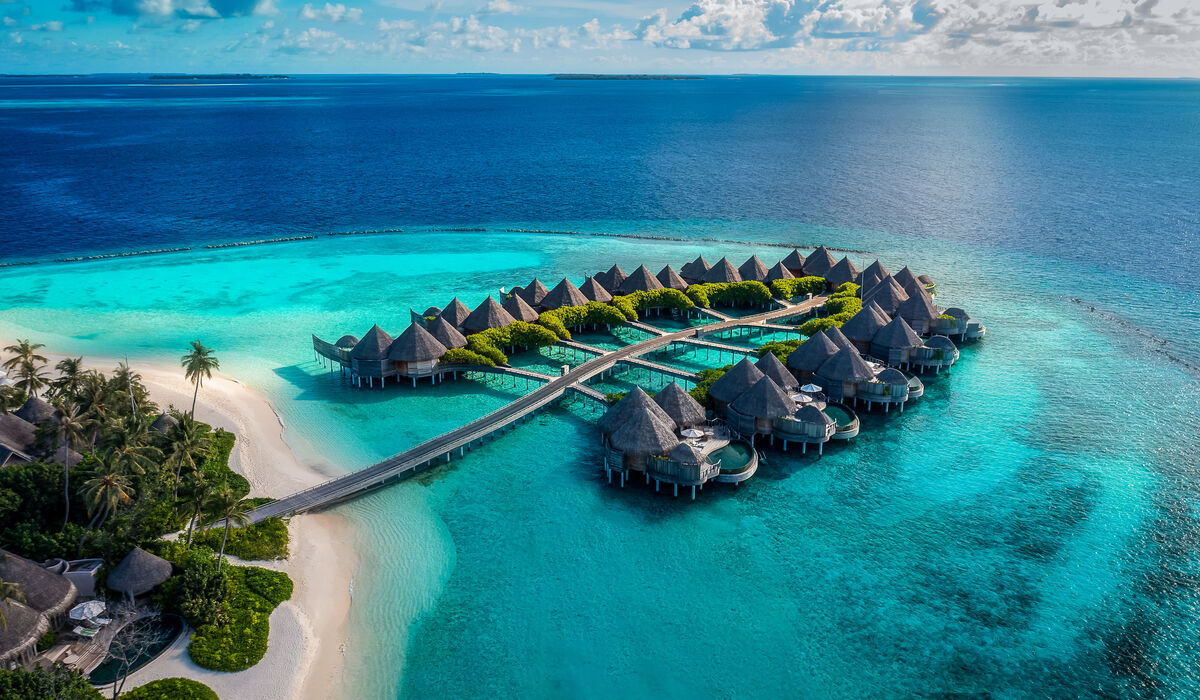 Aerial shot of The Nautilus Maldives' ocean houses