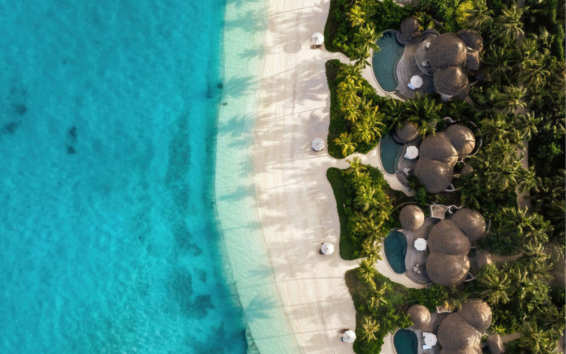 An aerial of the beach houses at The Nautilus Maldives