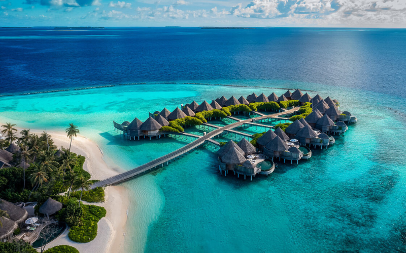 Aerial of The Nautilus Maldives' ocean houses